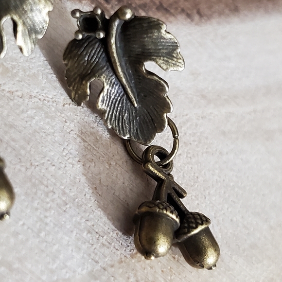 Acorn earrings bronze fig leaf studs NEW handmade fall autumn Gift Thanksgiving - Picture 11 of 11